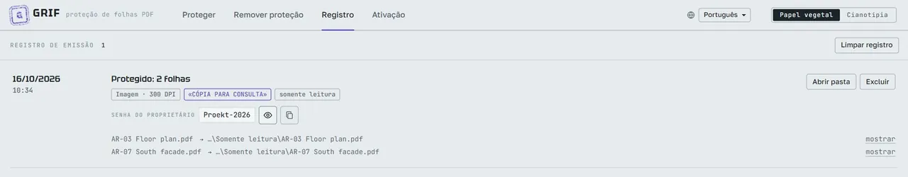Registro de emissão